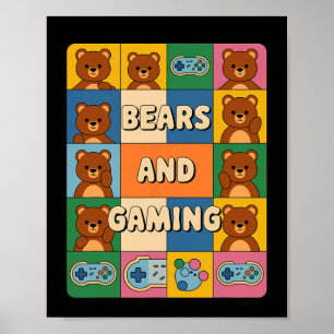 Affiche Ours Rétro Et Jeux Drôle Amateur D'ours Jeu Vidéo