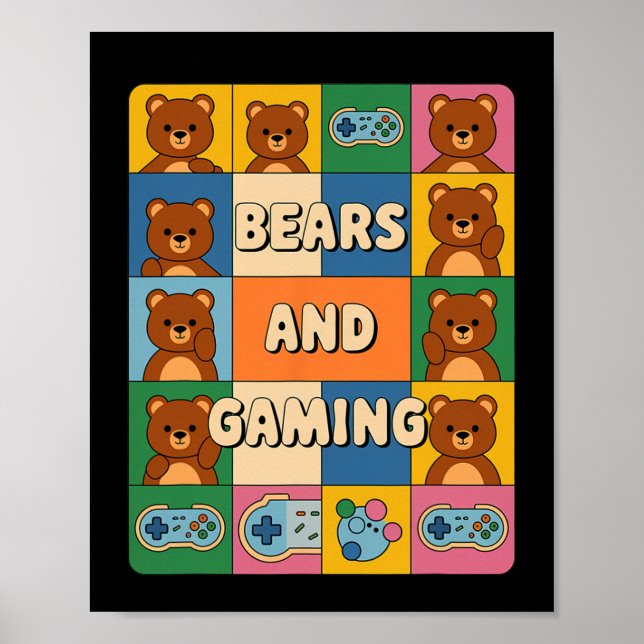 Affiche Ours Rétro Et Jeux Drôle Amateur D'ours Jeu Vidéo (Devant)