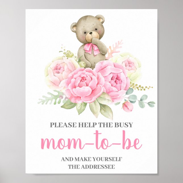 Affiche Ours rose Aidez Maman le signe destinataire (Devant)