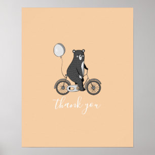 Affiche Ours scandinave à vélo minimaliste Merci