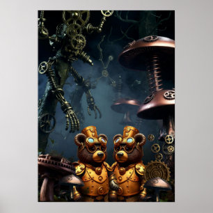 Affiche Ours Steampunk dans l'art fantastique de la forêt