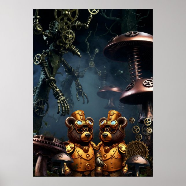 Affiche Ours Steampunk dans l'art fantastique de la forêt  (Devant)