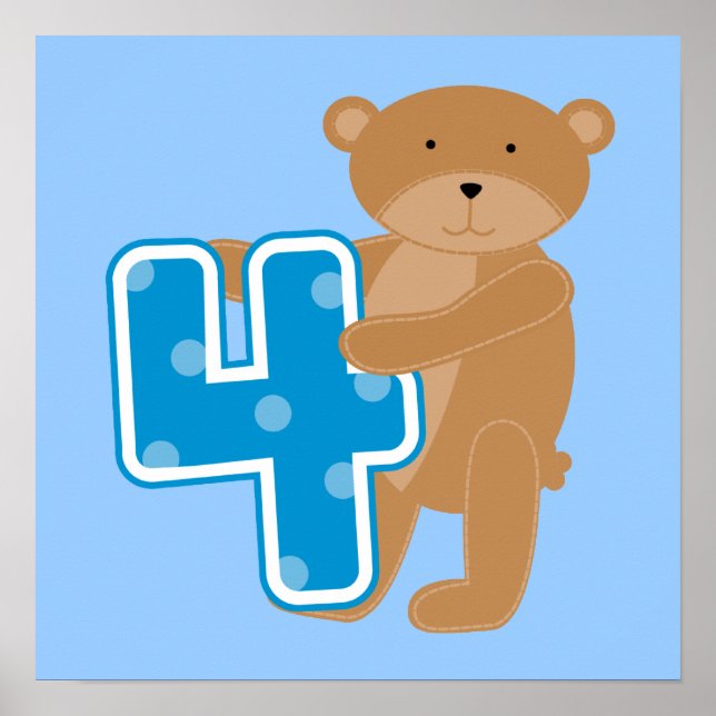 Affiche Ours T-shirts et cadeaux pour le 4e anniversaire (Devant)