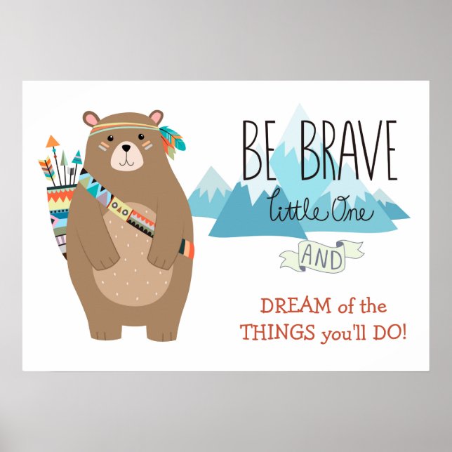Affiche Ours Tribal Courageux Nurserie Mignonne (Devant)