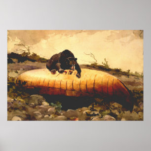 Affiche Ours vintage et canoë Winslow Homer 1895