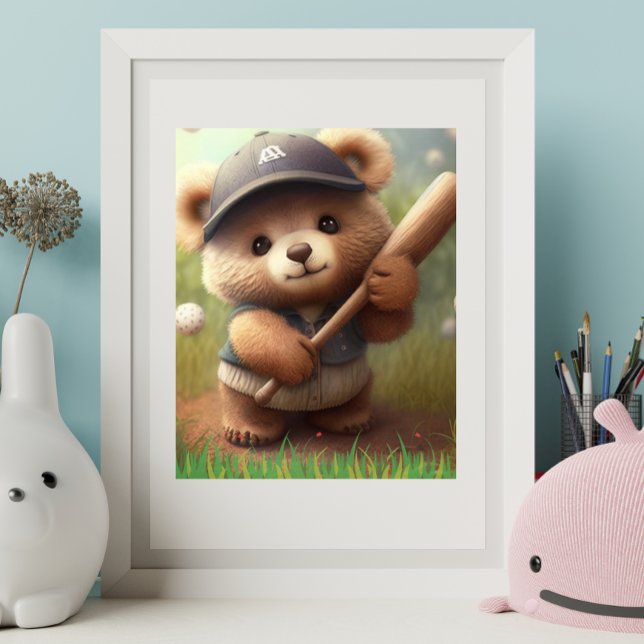 Affiche Ours Whimsical Jouant Au Baseball Personnalisé (Créateur téléchargé)