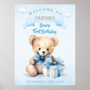 Affiche Ourson à l'aquarelle charmant Ourson premier anniv