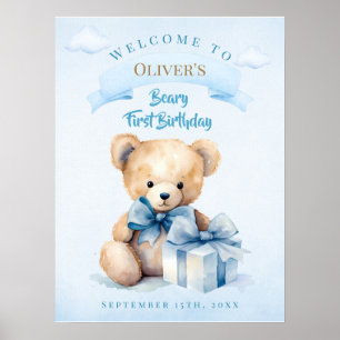 Affiche Ourson à l'aquarelle charmant Ourson premier anniv