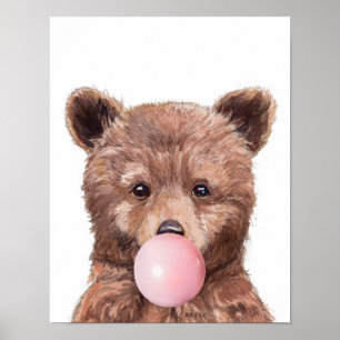 Affiche Ourson en Bubble Gum Enfant de la Nurserie Bois Sy
