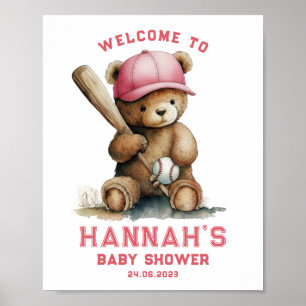 Affiche Ourson Joueur de Baseball Garçon Bienvenue Baby Sh