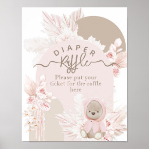 Affiche Ourson Moderne Fille Bohème Baby Shower couche