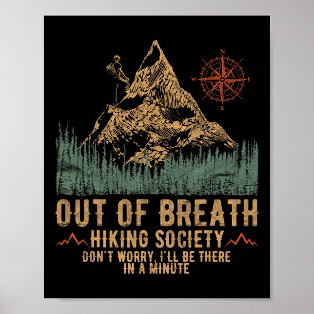 Affiche Out Of Breath Hiking Society Funny Mountain Climbi (Devant)