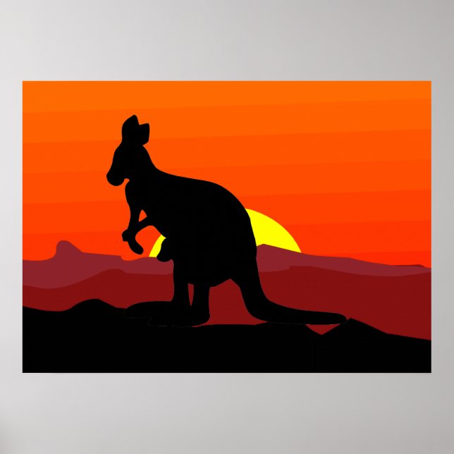 Affiche Outback Australian Kangaroo au coucher du soleil (Devant)