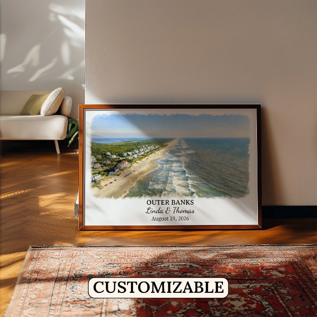 Affiche Outer Banks Caroline du Nord, Aquarelle (Créateur téléchargé)