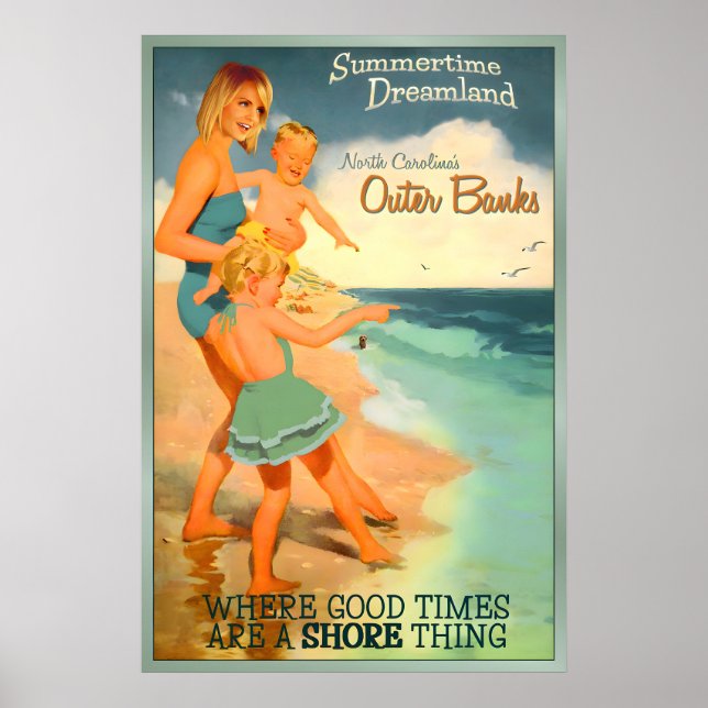 Affiche Outer Banks Caroline du Nord Nouvelle Rétr (Devant)