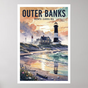 Affiche Outer Banks Caroline du Nord Voyage Vintage