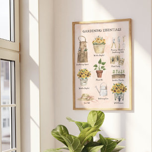 Affiche Outils de jardinage essentiels Tournesol Crème