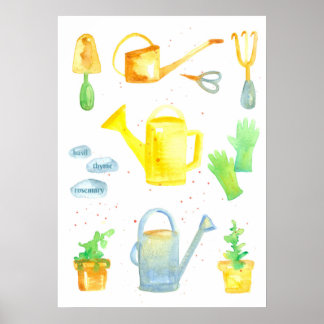 Affiche Outils de jardinage Plante arrosage canne