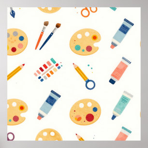 Affiche Outils de peinture d'artiste Motif Mignon Aquarell