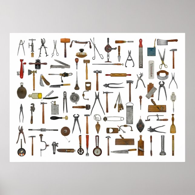 Affiche Outils et ustensiles. Bon Vieux Jours. (Devant)