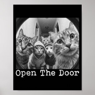 Affiche Ouvrez la porte gang du chat vintage drôles chats