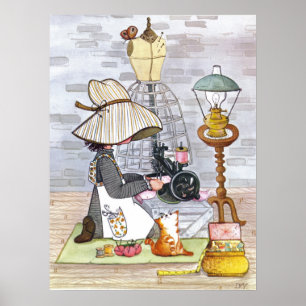 Affiche Ouvrière couturière de passe-temps de houx -