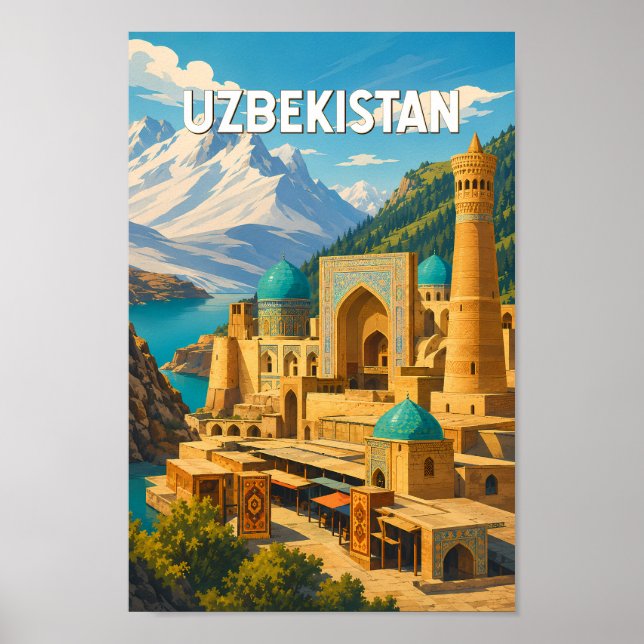 Affiche Ouzbékistan Illustration Voyage Art Vintage (Devant)