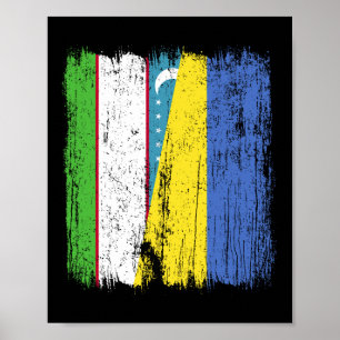 Affiche Ouzbékistan Ukraine Drapeau demi Ouzbek ukrainien