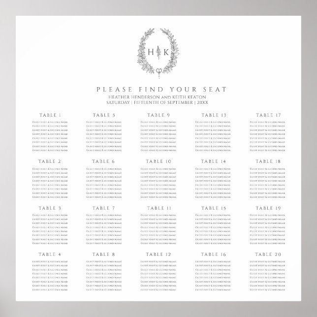 Affiche Oval gris fusain blanc 20 tables mariages plan (Devant)