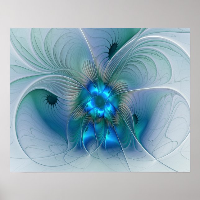 Affiche Ovations debout, fractale bleue turquoise abstrait (Devant)