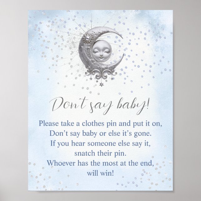 Affiche Over The Moon Boy Baby shower Ne pas dire jeu de b (Devant)