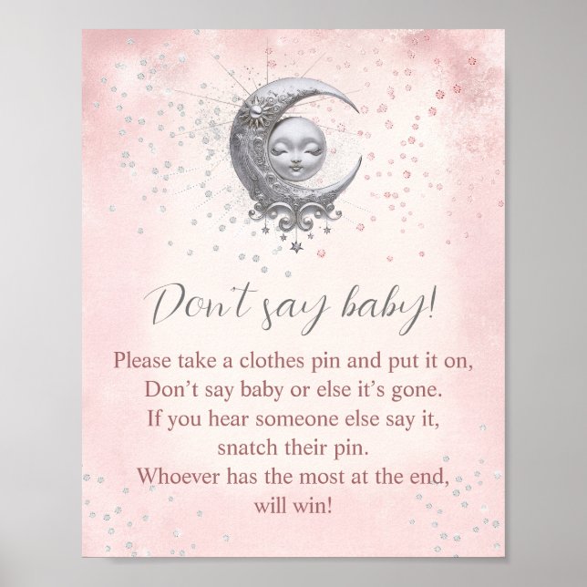 Affiche Over The Moon Girl Baby shower Ne pas dire jeu de  (Devant)