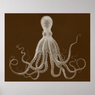 Affiche Oversized Octopus Triptych Print in Brown