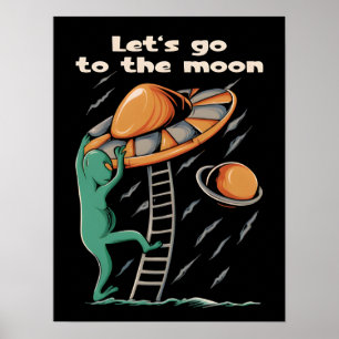 Affiche OVNI alien - Allons sur la lune 2036