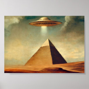 Affiche OVNI sur la pyramide de la peinture de Gizeh