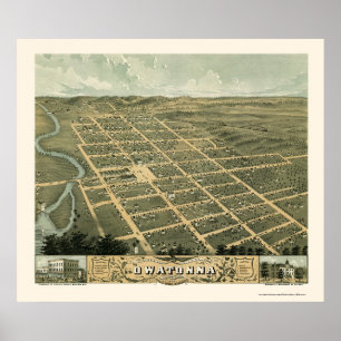 Affiche Owatonna, MN Carte panoramique - 1870