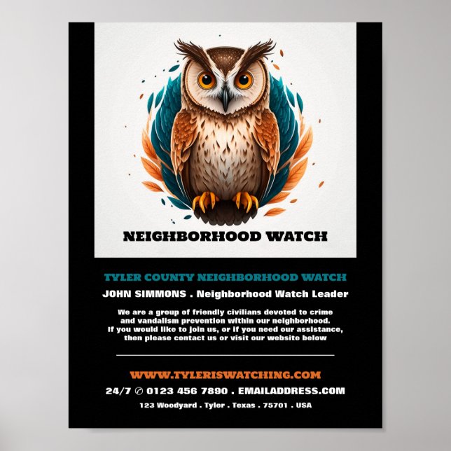 Affiche Owl Design, Voisinage Communauté Watch Advert (Devant)
