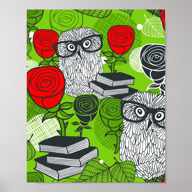 Affiche Owl in red roses (Devant)