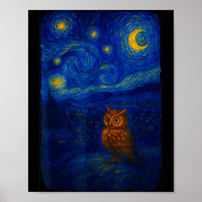 Affiche Owl Starry Cute Night Van Gogh Owl Bird Lovers Wom (Devant)