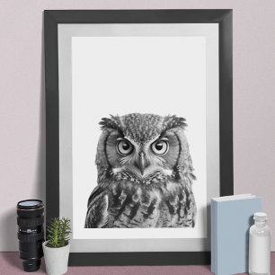 Affiche Owl Woodland Modern Portrait noir blanc