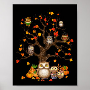 Affiche Owls Leaves Tree Fall Autumn Pumkin Halloween Owl