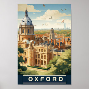 Affiche Oxford Angleterre Royaume-Uni Vintage célèbre Trav