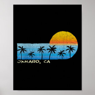 Affiche Oxnard vintage, Ca Palm Trees & Sunset Beach
