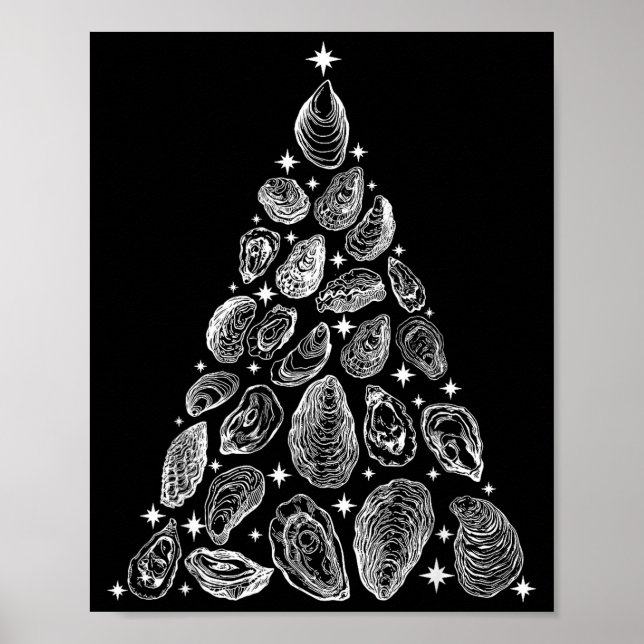 Affiche Oyster Christmas Tree Seafood Shellfish Holiday Be (Devant)