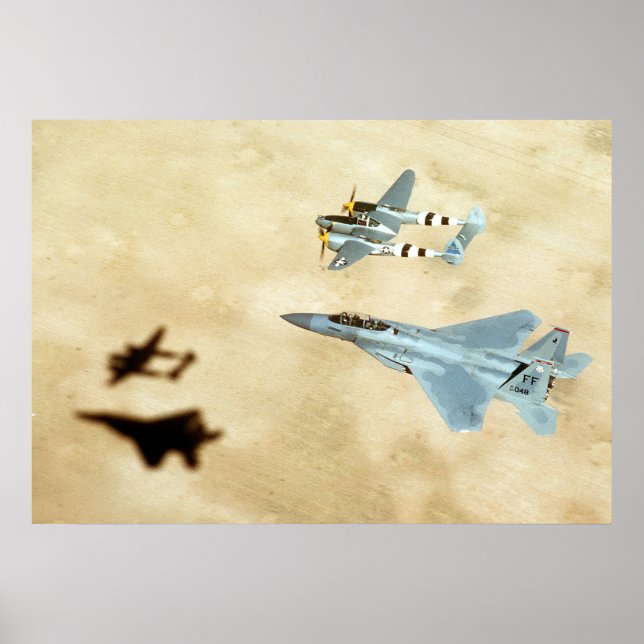 Affiche P-38 Éclair et aigle F-15 (Devant)
