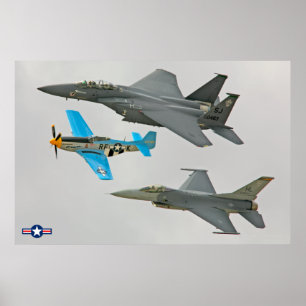 Affiche P-51D, F-16C et F-15E