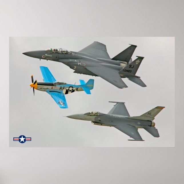 Affiche P-51D, F-16C et F-15E (Devant)