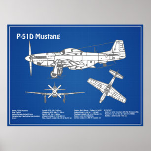 Affiche P-51D Mustang - Plan d'avion ABD