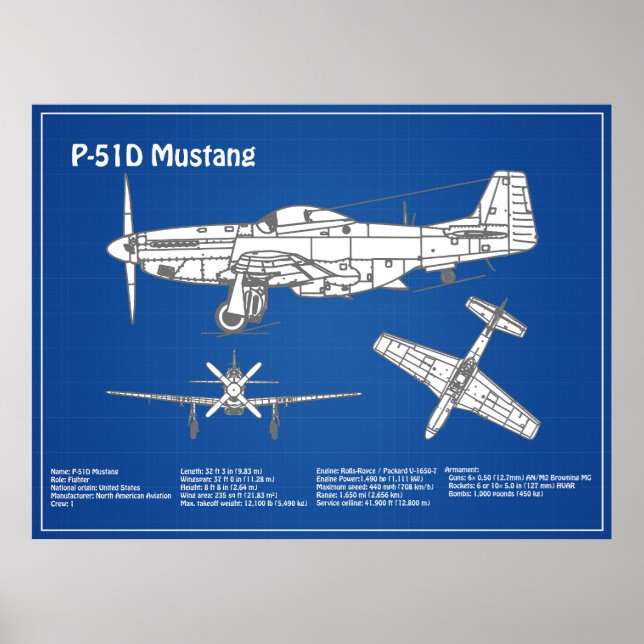 Affiche P-51D Mustang - Plan d'avion ABD (Devant)