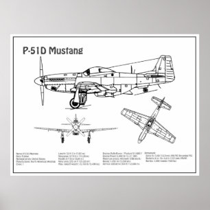 Affiche P-51D Mustang - Plan d'avion BD